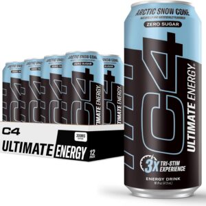 C4 Ultimate Sugar Free Energy Drink 16oz (Pack of 12) | Arctic Snow Cone | Pre Workout Performance Drink with No Artificial Colors or Dyes